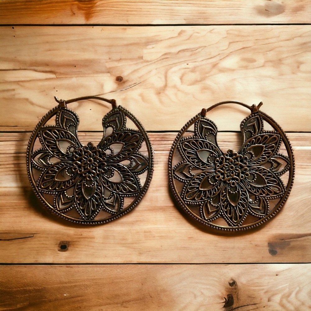 Maya Jewelry Brass Mandala Ear Weights 14g Handmade